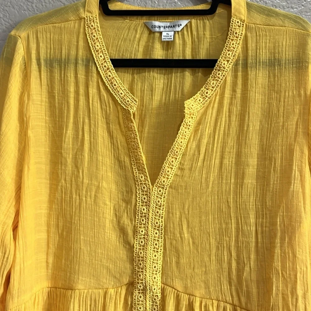Counterparts Women's Yellow Relaxed Mandarin Collar Blouse Long Sleeve Sz XL - Picture 5 of 8